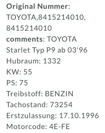 Toyota Starlet P9 leuchtweidenregulierung Schalter