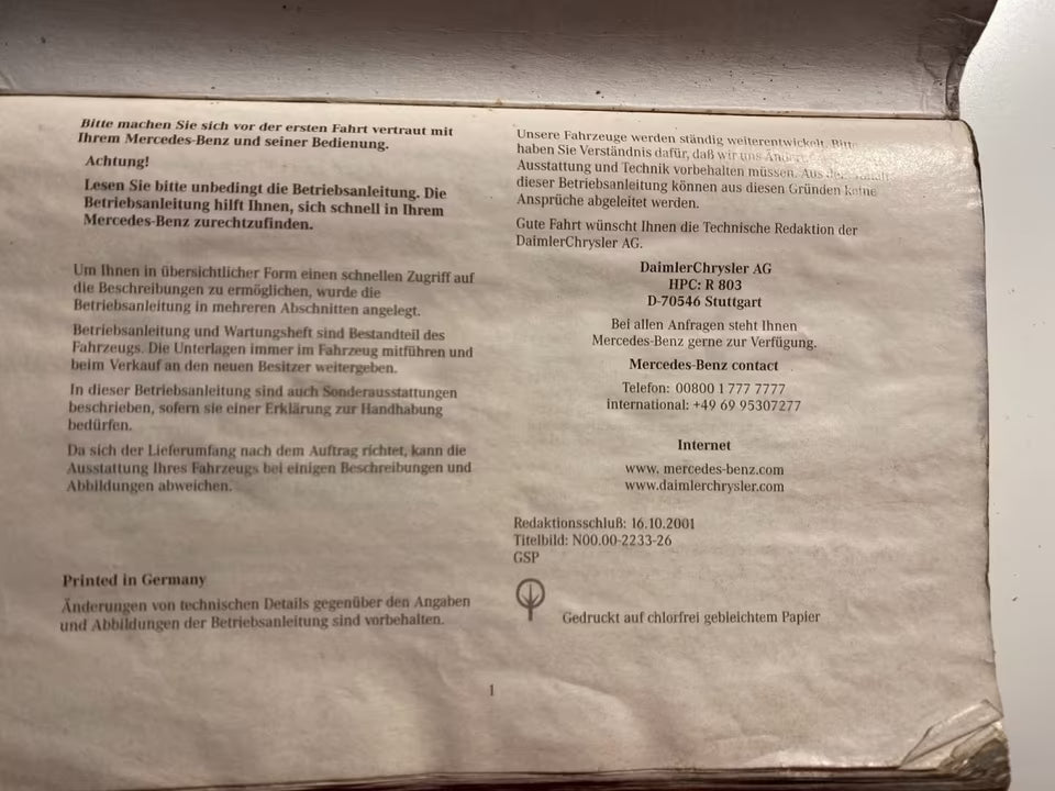 Mercedes Sprinter Betriebsanleitung W901