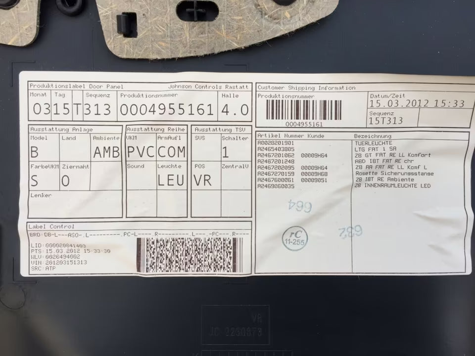 Mercedes W246 B200 Türpappen/ Türverkleidung s